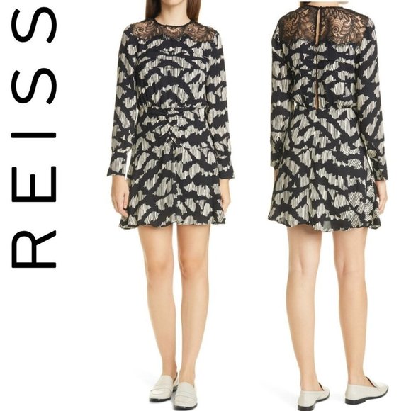 NEW Reiss Miya Abstract Ruched Long Sleeve Minidress 8 US - Picture 6 of 16